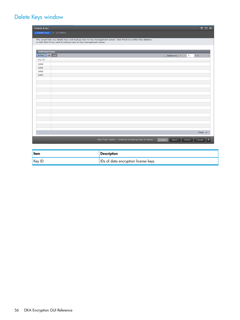 Delete keys window | HP XP7 Storage User Manual | Page 56 / 68