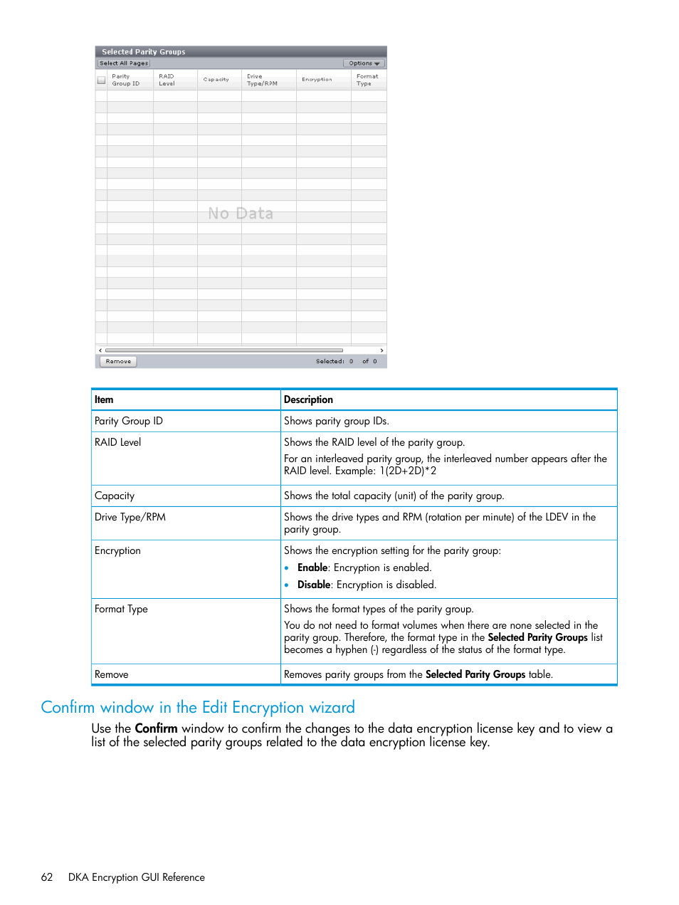 Confirm window in the edit encryption wizard | HP XP7 Storage User Manual | Page 62 / 68