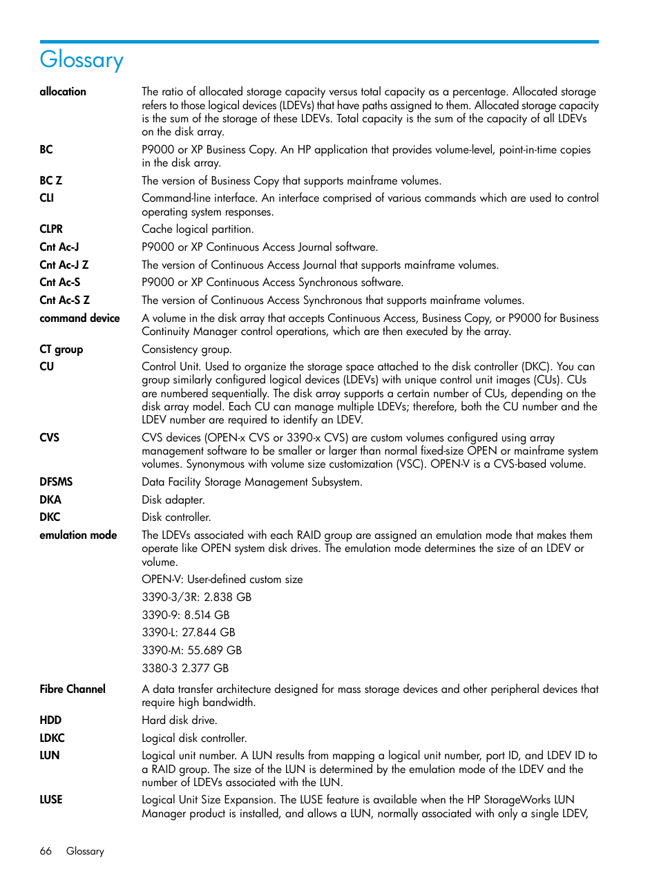 Glossary | HP XP7 Storage User Manual | Page 66 / 68