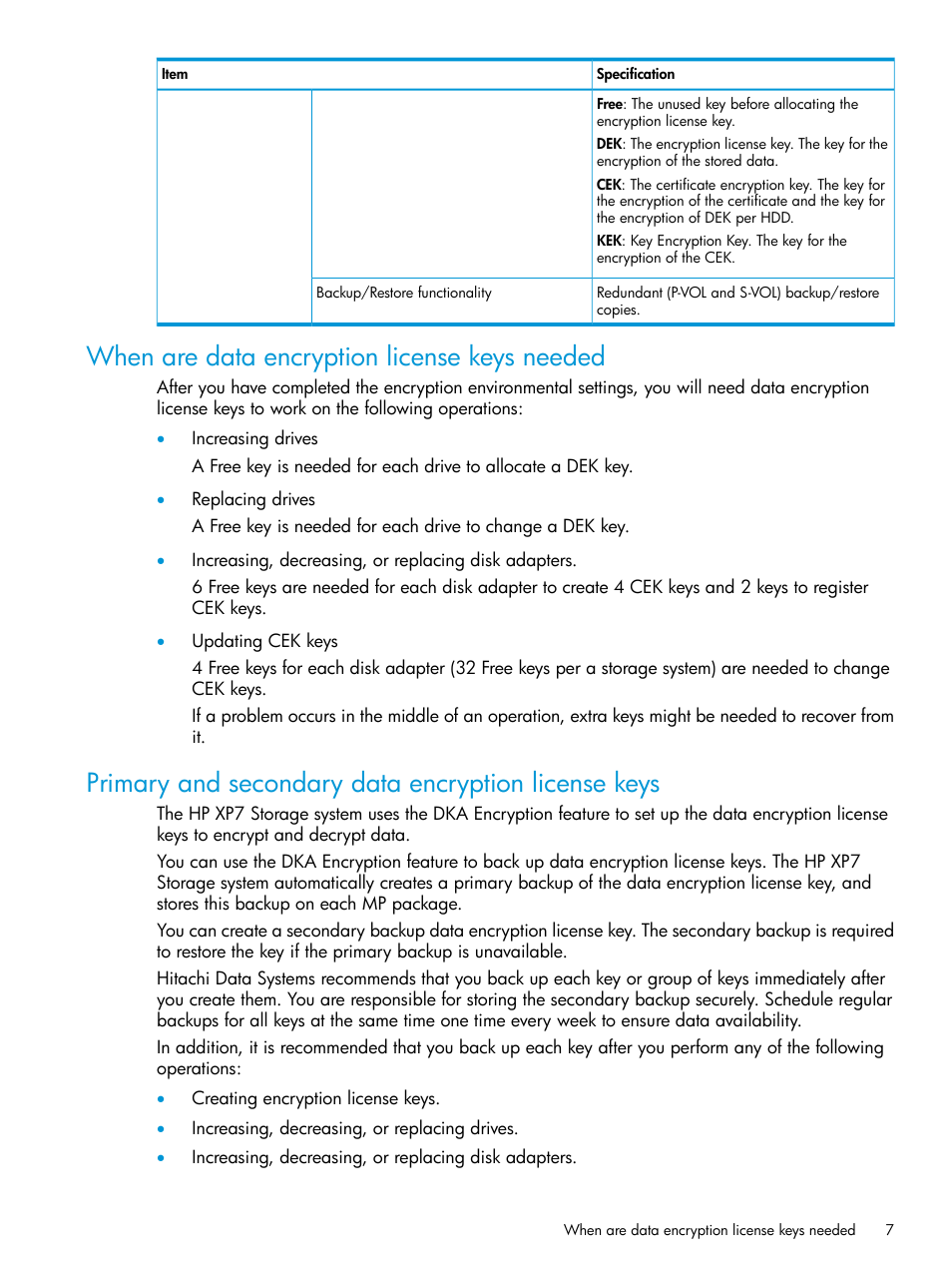 When are data encryption license keys needed, Primary and secondary data encryption license keys | HP XP7 Storage User Manual | Page 7 / 68