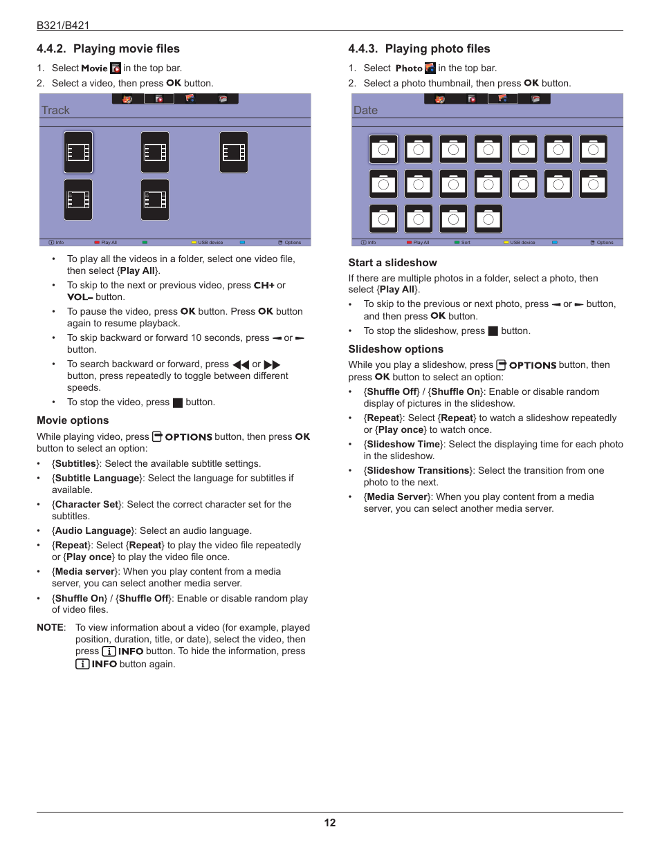 Playing movie files, Playing photo files, Playing movie files 4.4.3. playing photo files | HP B321 31.5-inch LED Digital Signage Display User Manual | Page 20 / 29