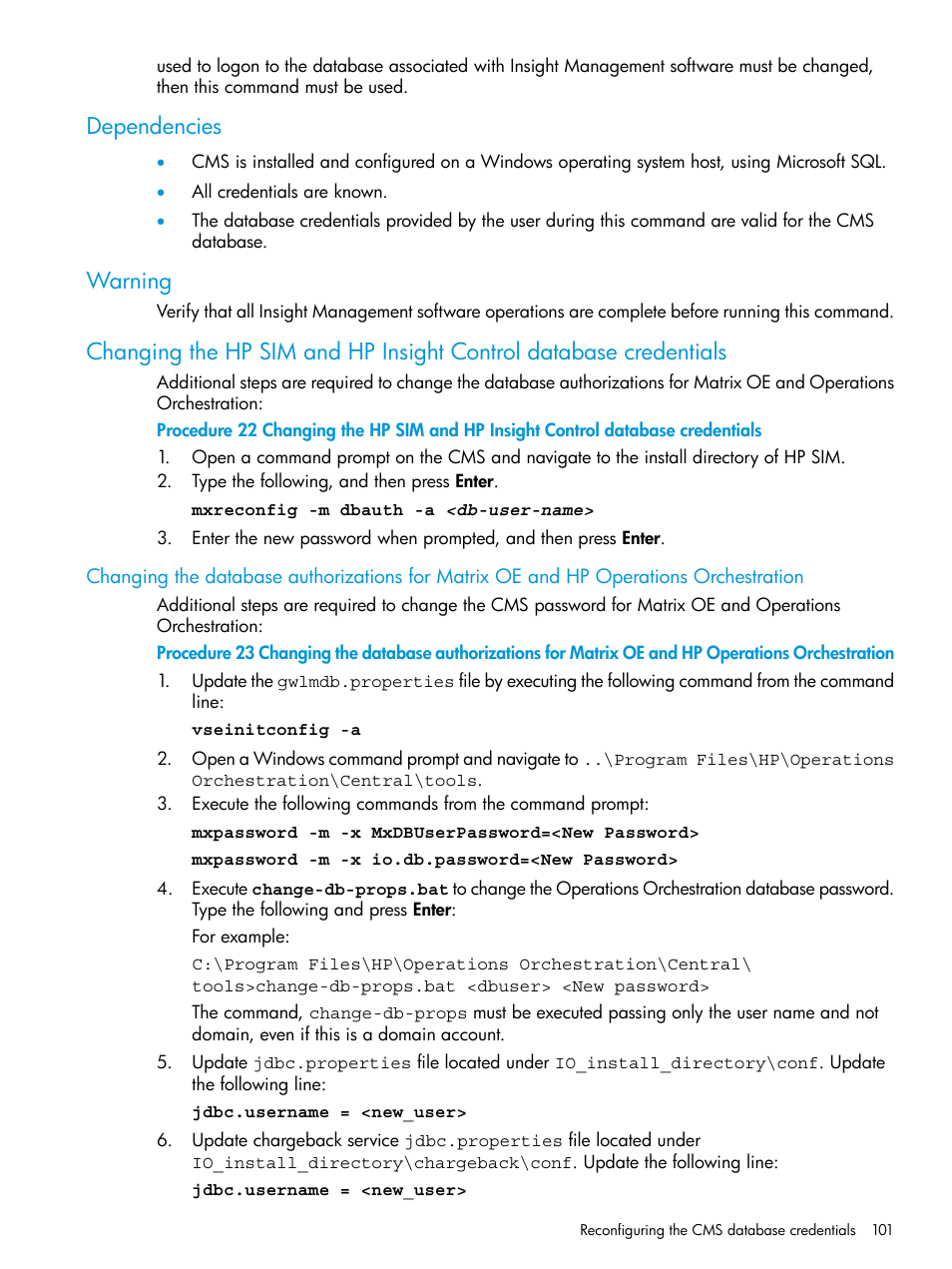 Dependencies, Warning | HP Systems Insight Manager User Manual | Page 101 / 256