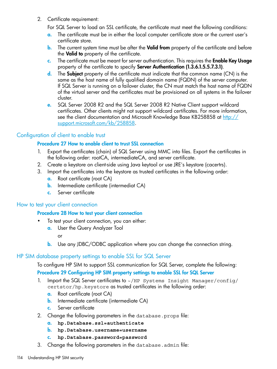 Configuration of client to enable trust, How to test your client connection | HP Systems Insight Manager User Manual | Page 114 / 256