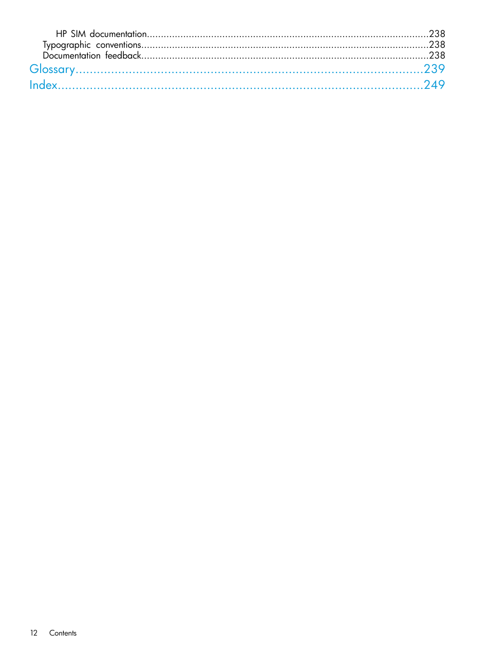 Glossary index | HP Systems Insight Manager User Manual | Page 12 / 256