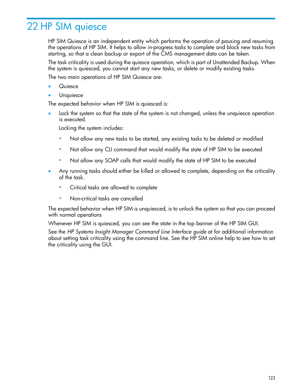 22 hp sim quiesce | HP Systems Insight Manager User Manual | Page 123 / 256