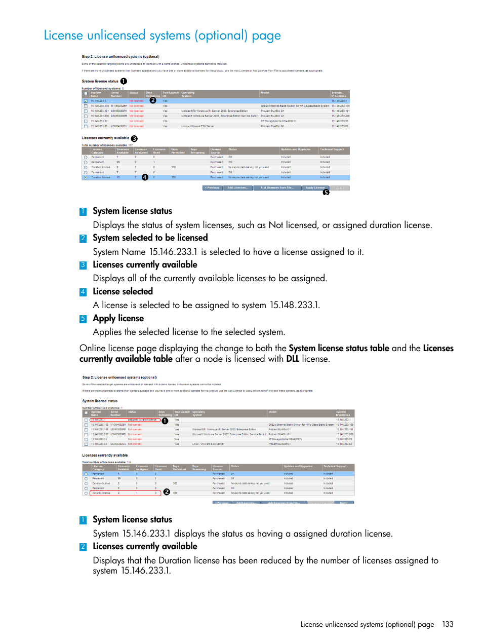 License unlicensed systems (optional) page | HP Systems Insight Manager User Manual | Page 133 / 256