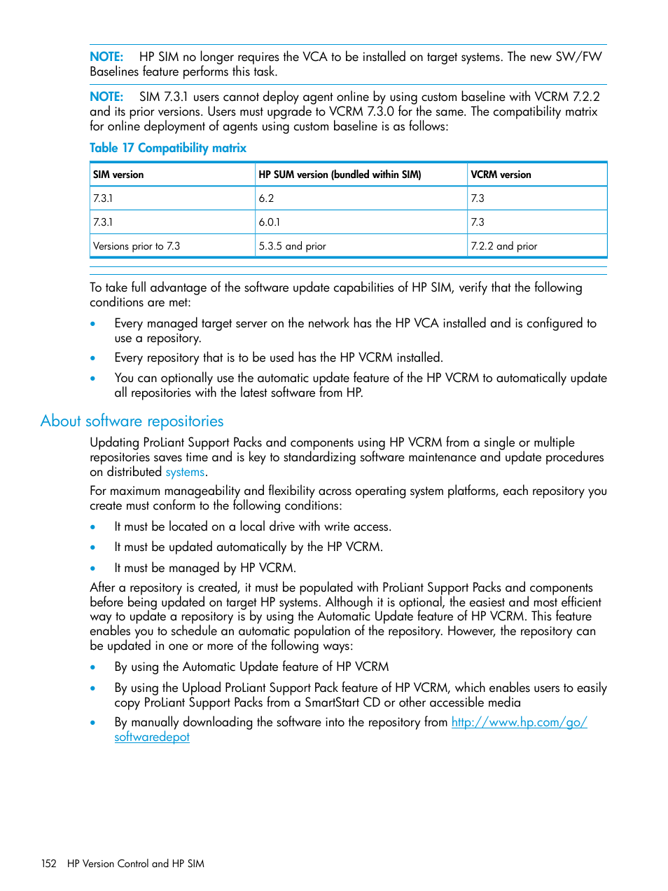 About software repositories | HP Systems Insight Manager User Manual | Page 152 / 256