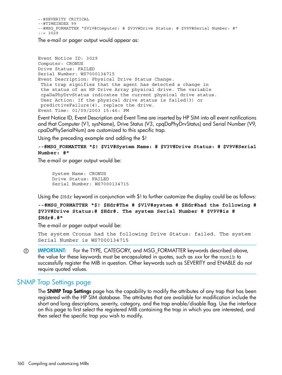 Snmp trap settings page | HP Systems Insight Manager User Manual | Page 160 / 256