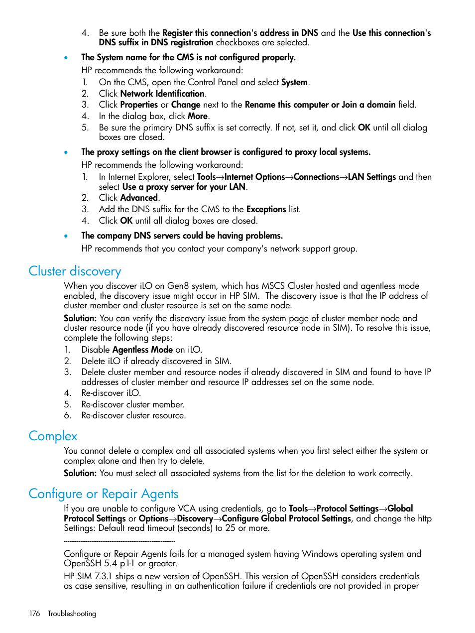 Cluster discovery, Complex, Configure or repair agents | HP Systems Insight Manager User Manual | Page 176 / 256