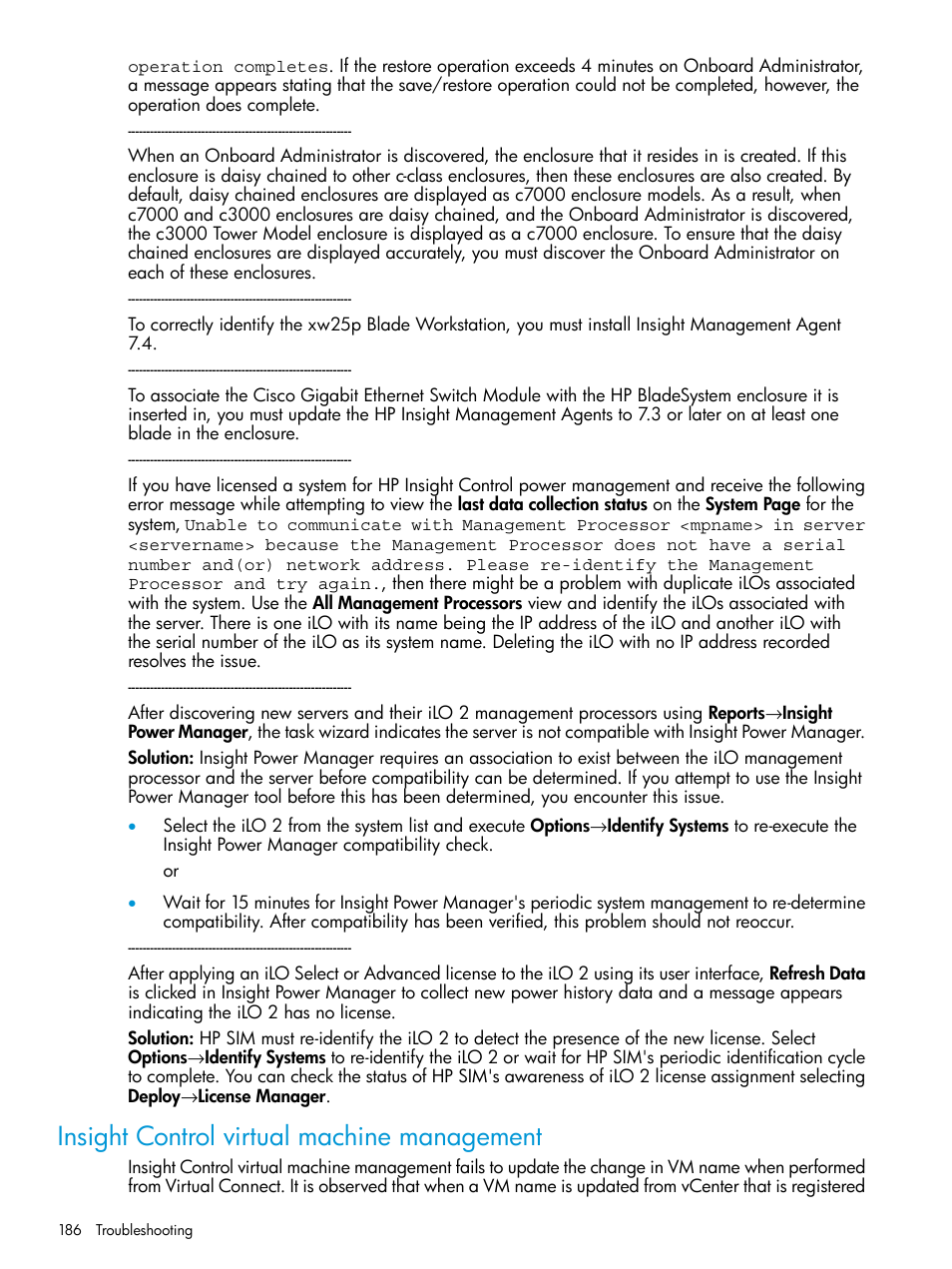 Insight control virtual machine management | HP Systems Insight Manager User Manual | Page 186 / 256