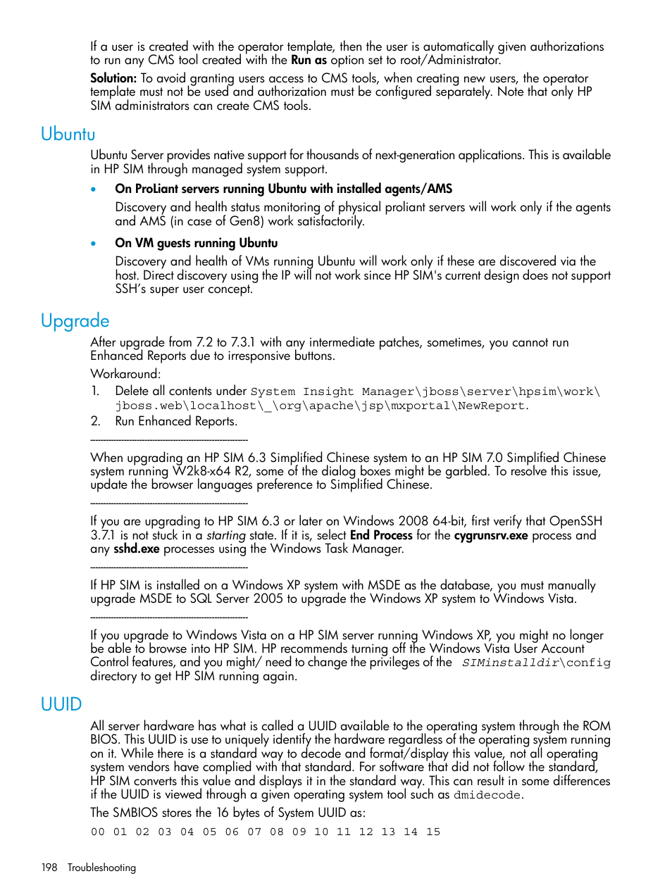 Ubuntu, Upgrade, Uuid | Ubuntu upgrade uuid | HP Systems Insight Manager User Manual | Page 198 / 256