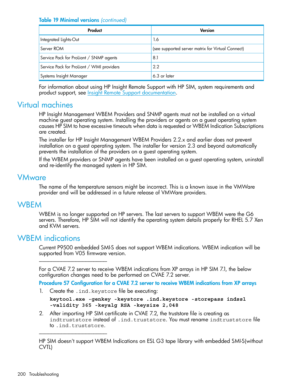 Virtual machines, Vmware, Wbem | Wbem indications, Virtual machines vmware wbem wbem indications | HP Systems Insight Manager User Manual | Page 200 / 256
