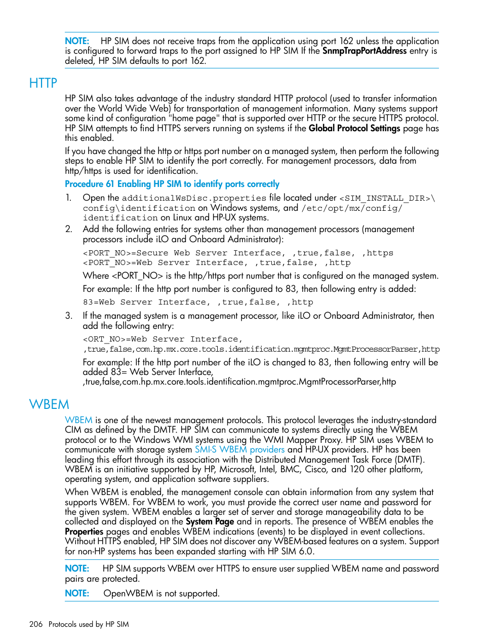 Http, Wbem, Http wbem | HP Systems Insight Manager User Manual | Page 206 / 256