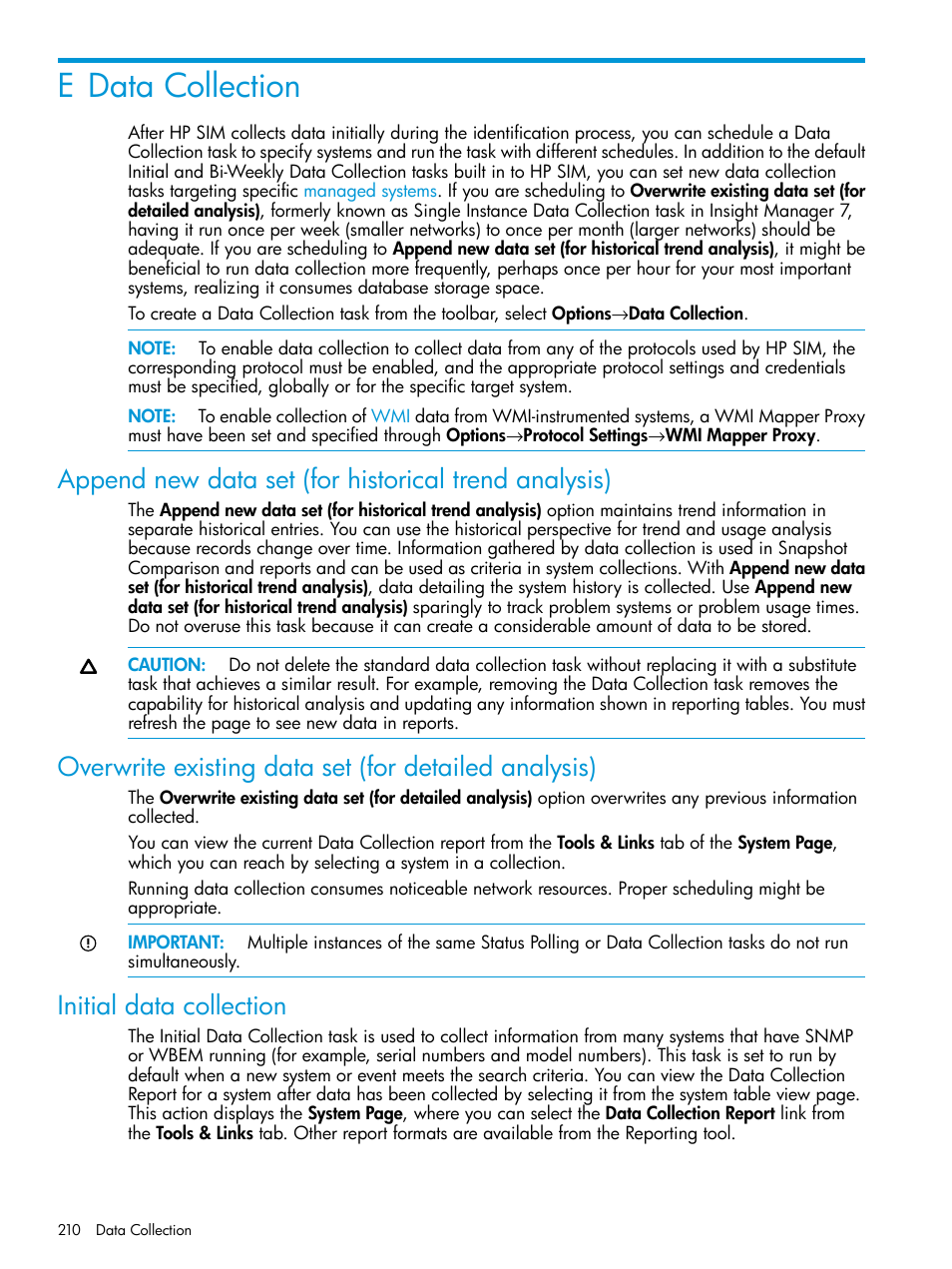 E data collection, Initial data collection | HP Systems Insight Manager User Manual | Page 210 / 256