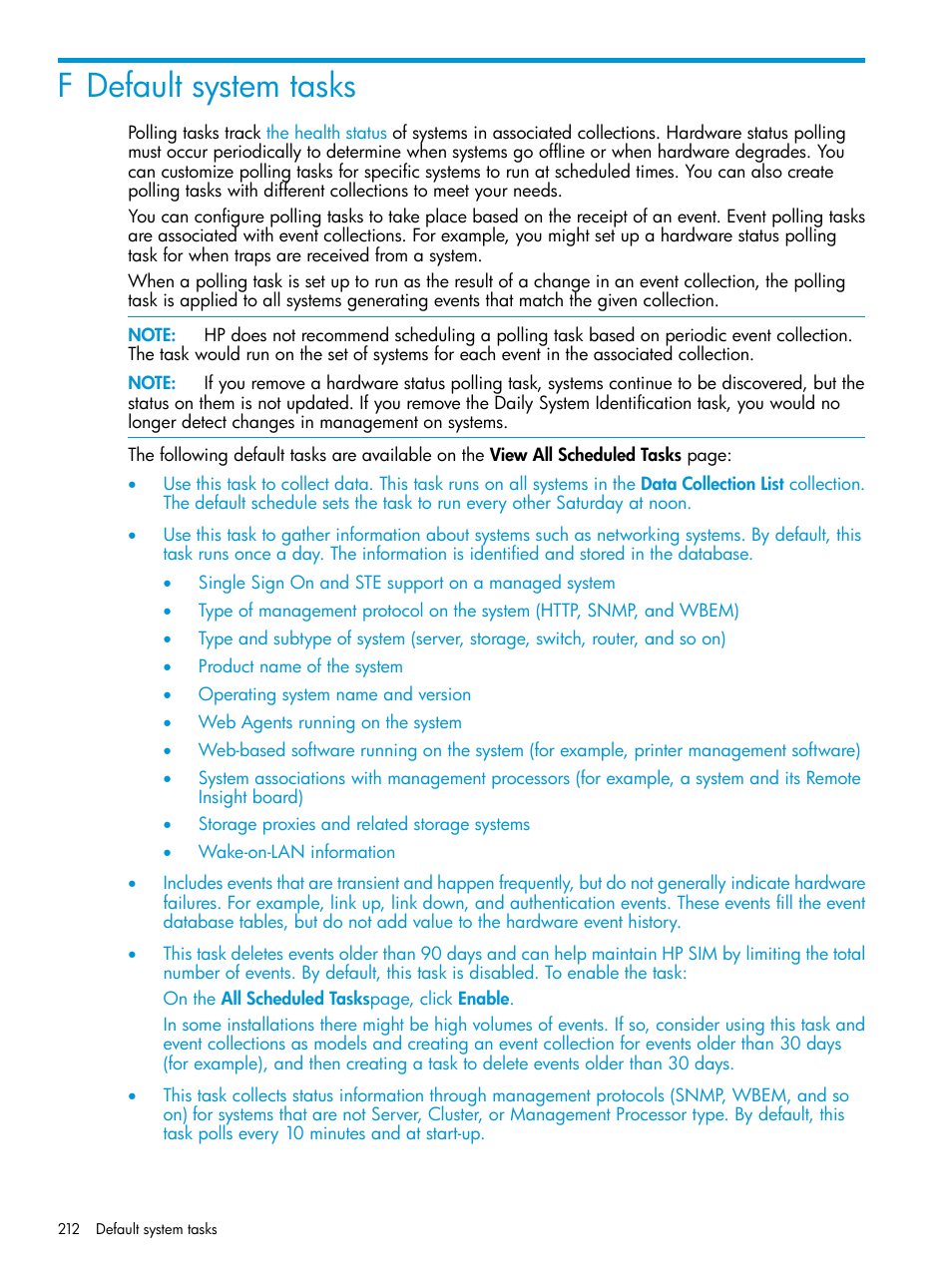 F default system tasks | HP Systems Insight Manager User Manual | Page 212 / 256
