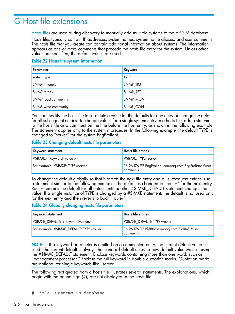 G host file extensions | HP Systems Insight Manager User Manual | Page 216 / 256