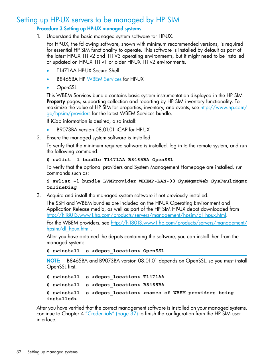 Setting up hp-ux servers to be managed by hp sim | HP Systems Insight Manager User Manual | Page 32 / 256