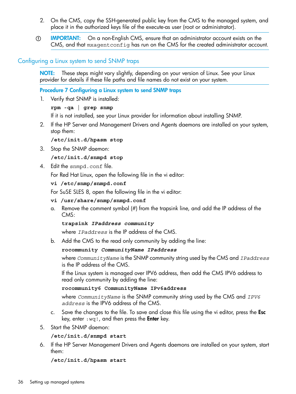 Configuring a linux system to send snmp traps | HP Systems Insight Manager User Manual | Page 36 / 256