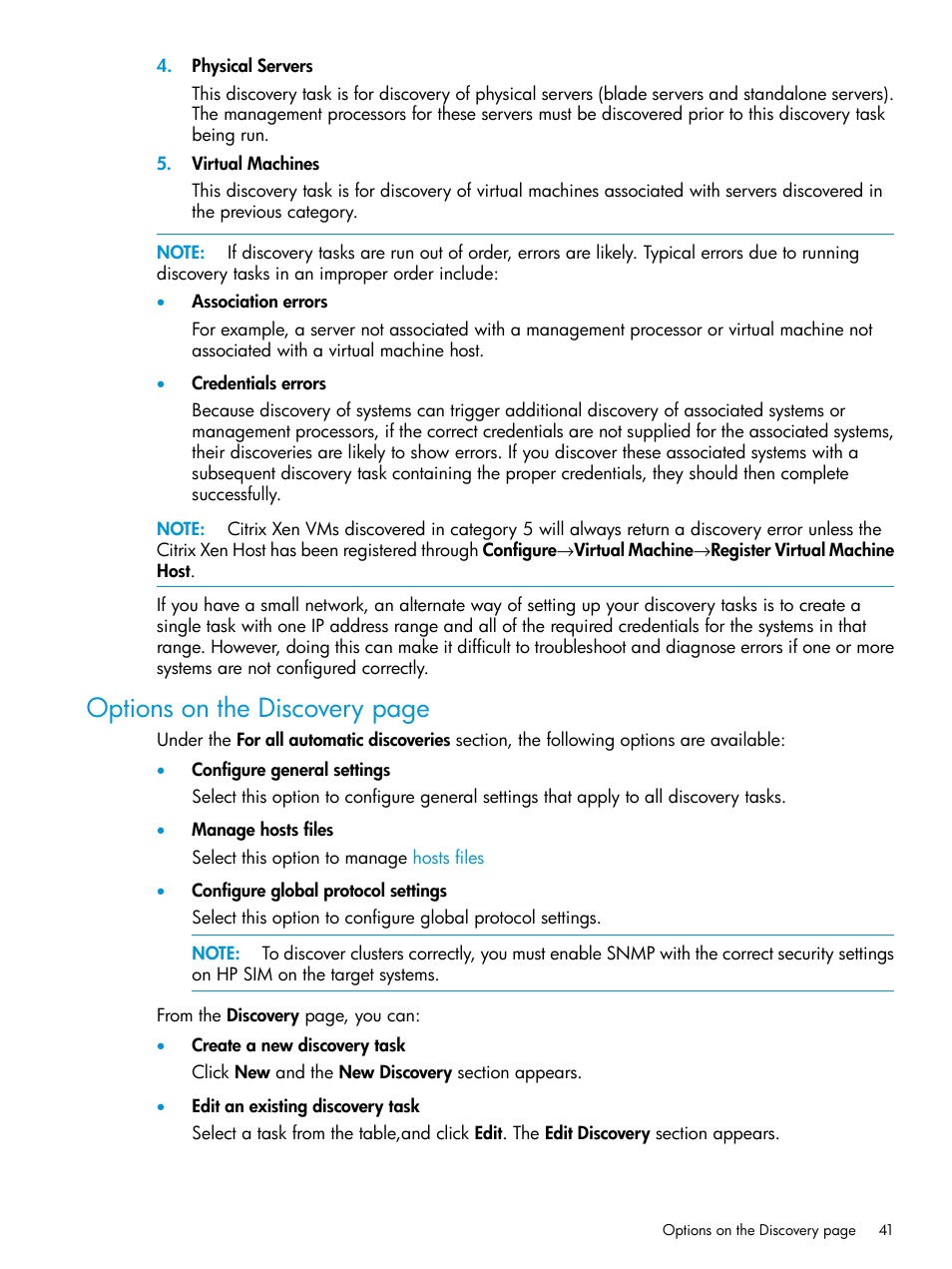 Options on the discovery page | HP Systems Insight Manager User Manual | Page 41 / 256