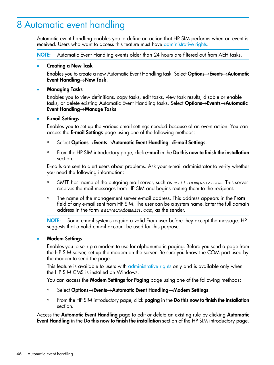 8 automatic event handling | HP Systems Insight Manager User Manual | Page 46 / 256