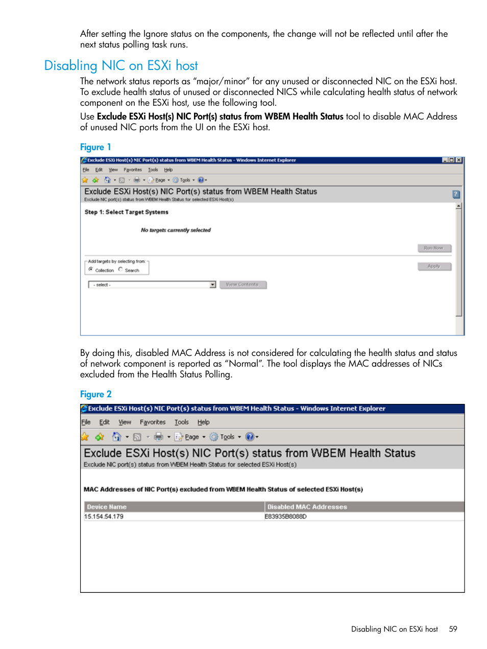 Disabling nic on esxi host | HP Systems Insight Manager User Manual | Page 59 / 256