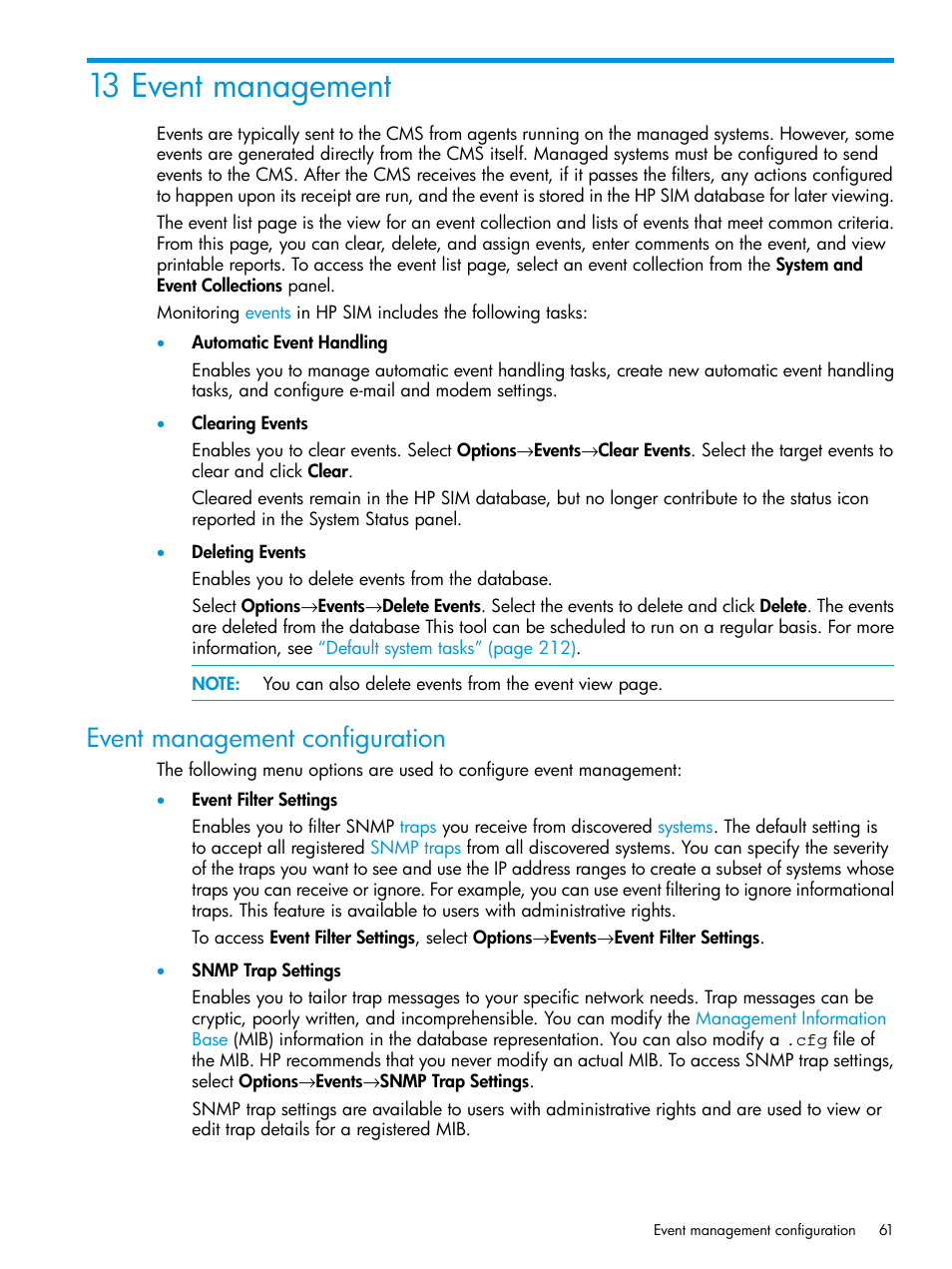 13 event management, Event management configuration | HP Systems Insight Manager User Manual | Page 61 / 256