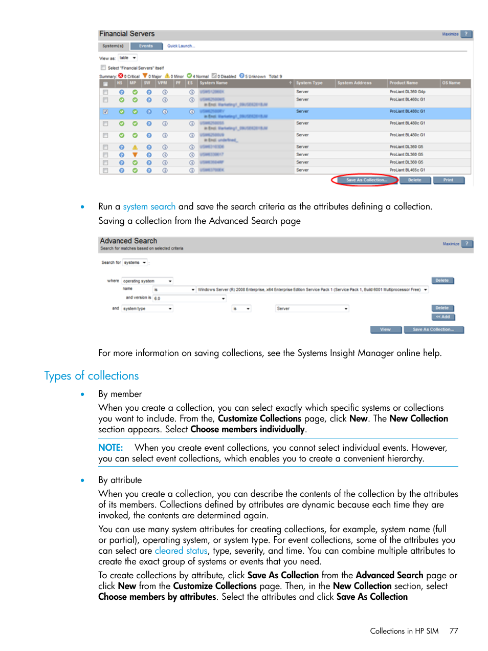 Types of collections | HP Systems Insight Manager User Manual | Page 77 / 256