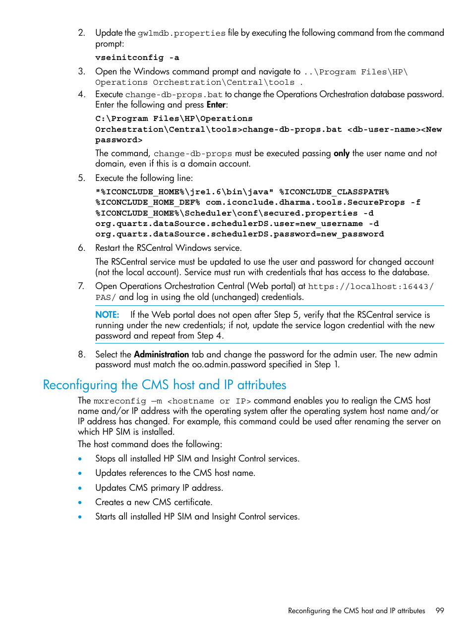 Reconfiguring the cms host and ip attributes | HP Systems Insight Manager User Manual | Page 99 / 256