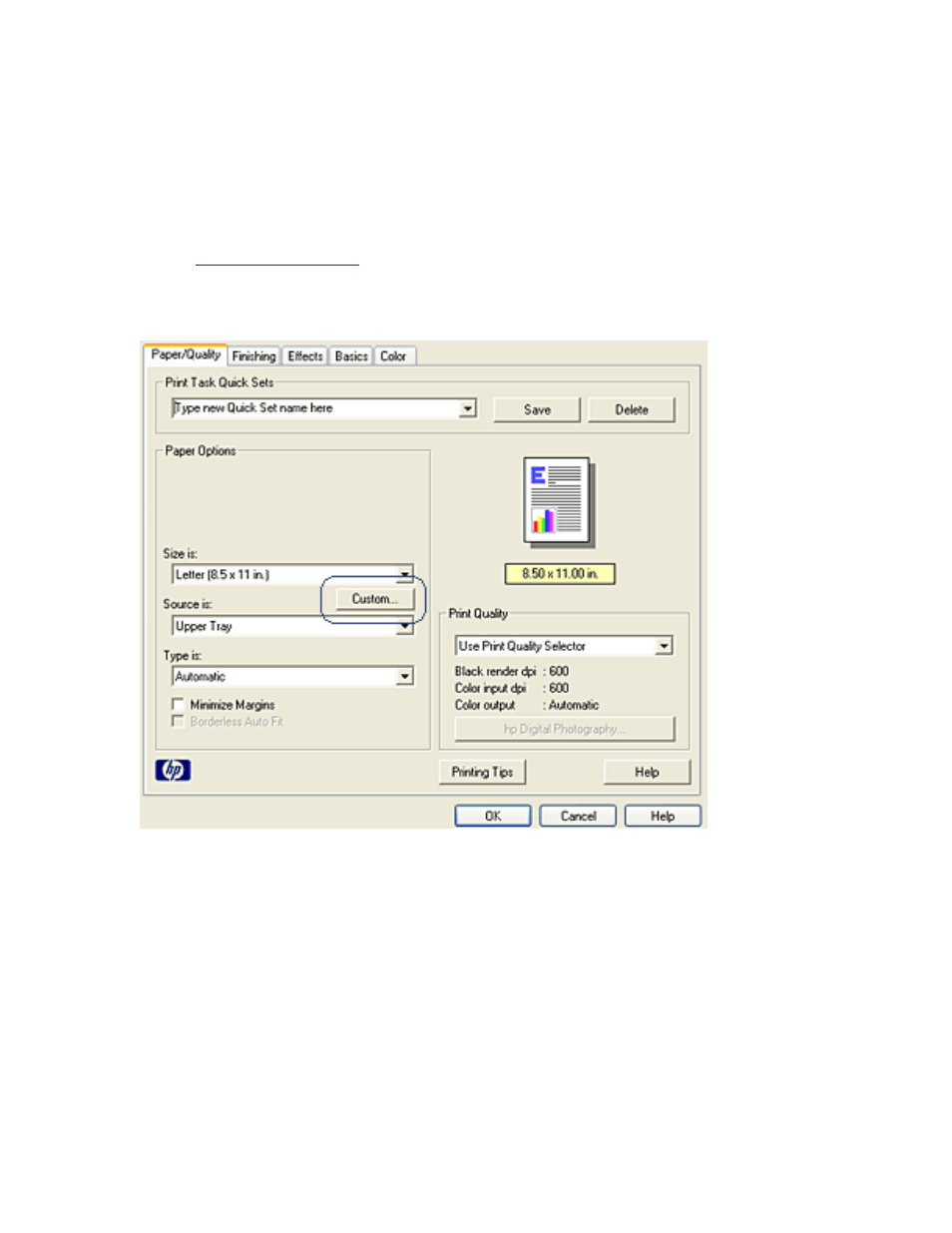 Setting a custom paper size | HP Deskjet 5650 User Manual | Page 17 / 165