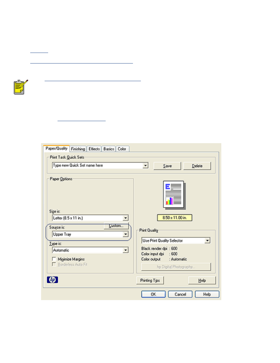 Selecting a paper source | HP Deskjet 5650 User Manual | Page 19 / 165