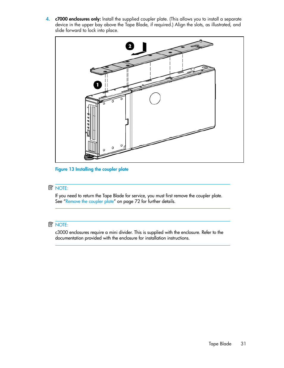 Installing the coupler plate | HP StoreEver LTO Ultrium Tape Blades User Manual | Page 31 / 84