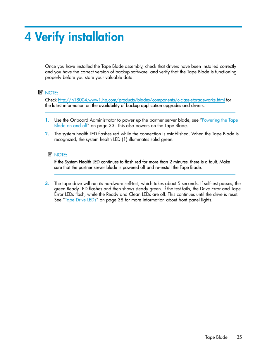 4 verify installation | HP StoreEver LTO Ultrium Tape Blades User Manual | Page 35 / 84
