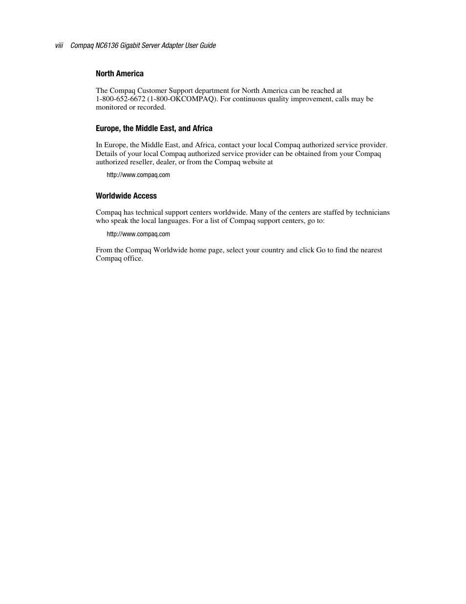 North america, Europe, the middle east, and africa, Worldwide access | HP NC6136 PCI Gigabit Server Adapter 64.66 1000-SX User Manual | Page 8 / 17