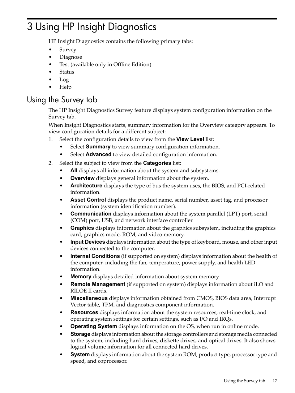 3 using hp insight diagnostics, Using the survey tab | HP Insight Diagnostics Software User Manual | Page 17 / 42