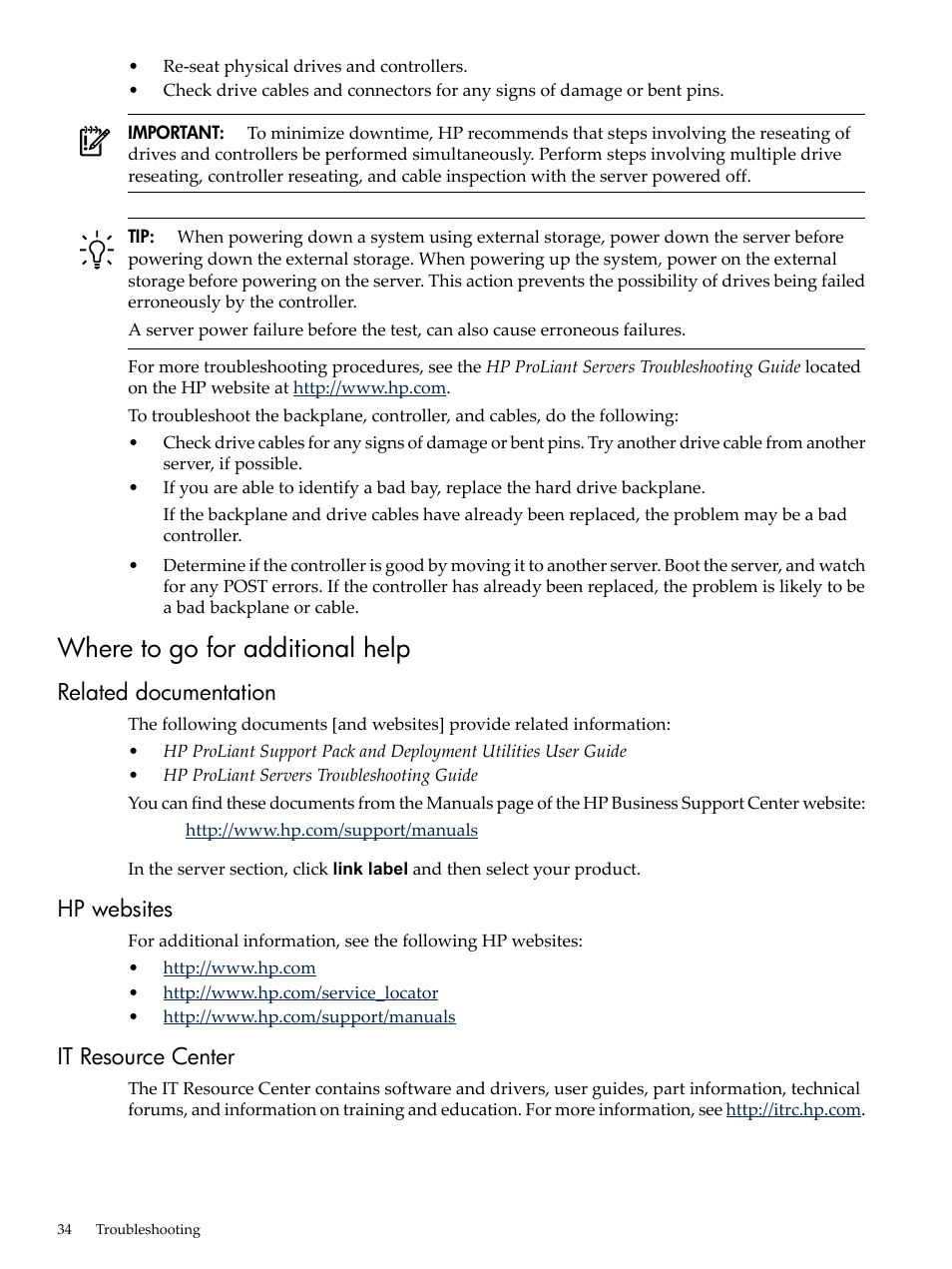 Where to go for additional help, Related documentation, Hp websites | It resource center | HP Insight Diagnostics Software User Manual | Page 34 / 42
