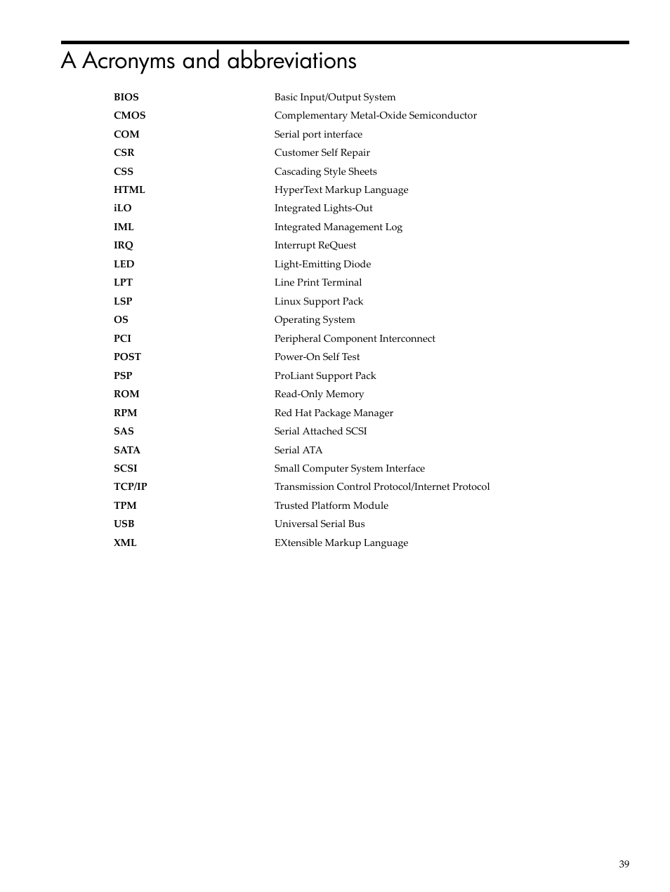 A acronyms and abbreviations | HP Insight Diagnostics Software User Manual | Page 39 / 42