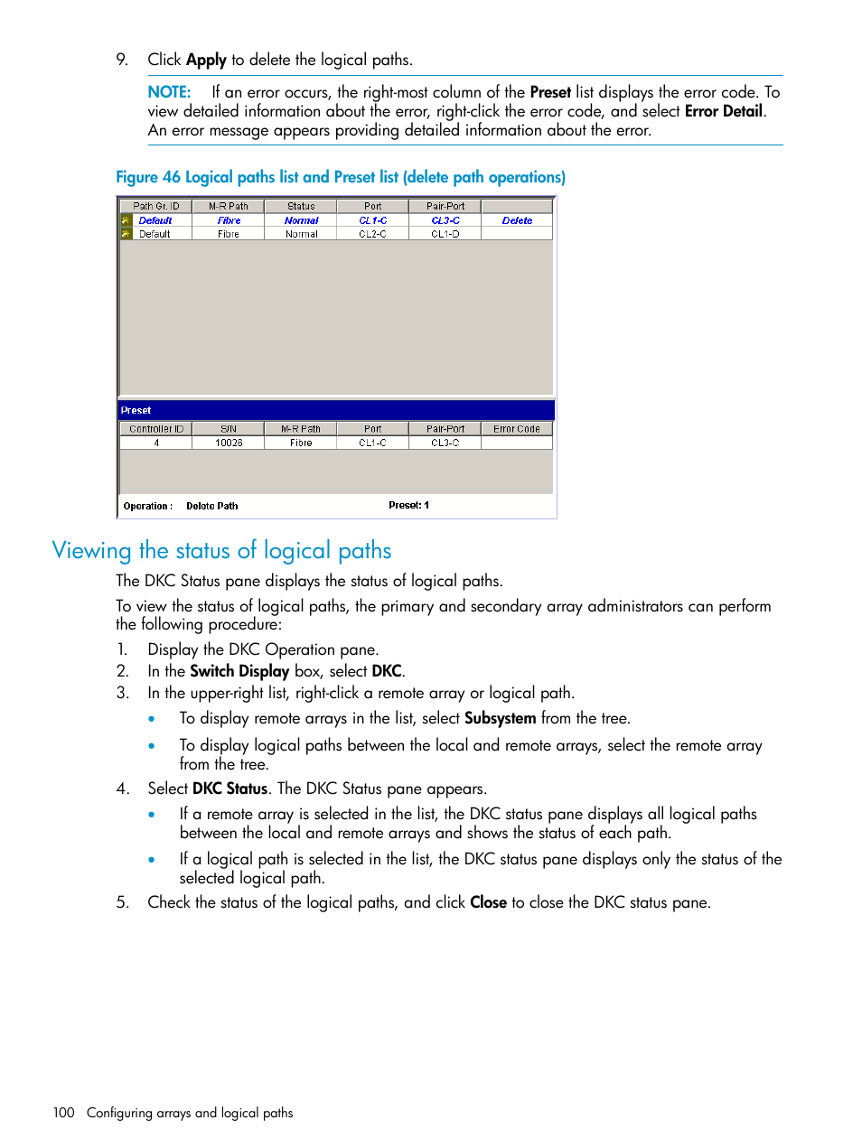 Viewing the status of logical paths | HP XP Continuous Access Software User Manual | Page 100 / 215