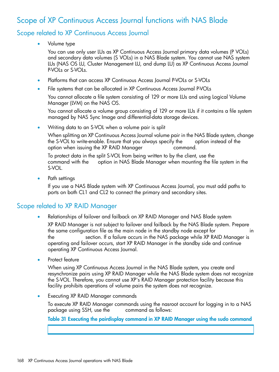 Scope related to xp continuous access journal, Scope related to xp raid manager | HP XP Continuous Access Software User Manual | Page 168 / 215