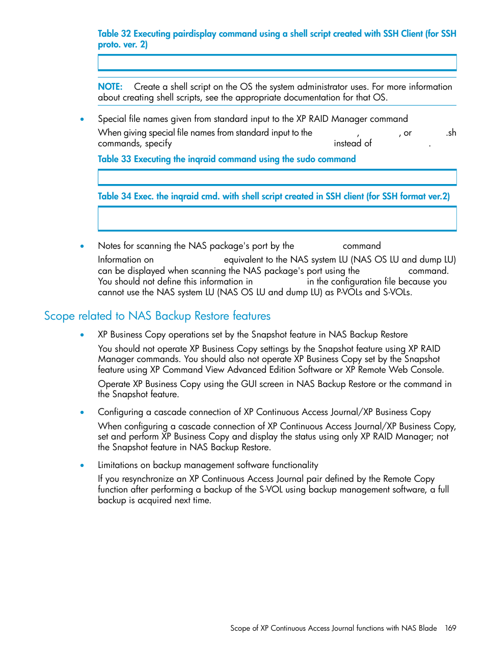 Scope related to nas backup restore features | HP XP Continuous Access Software User Manual | Page 169 / 215