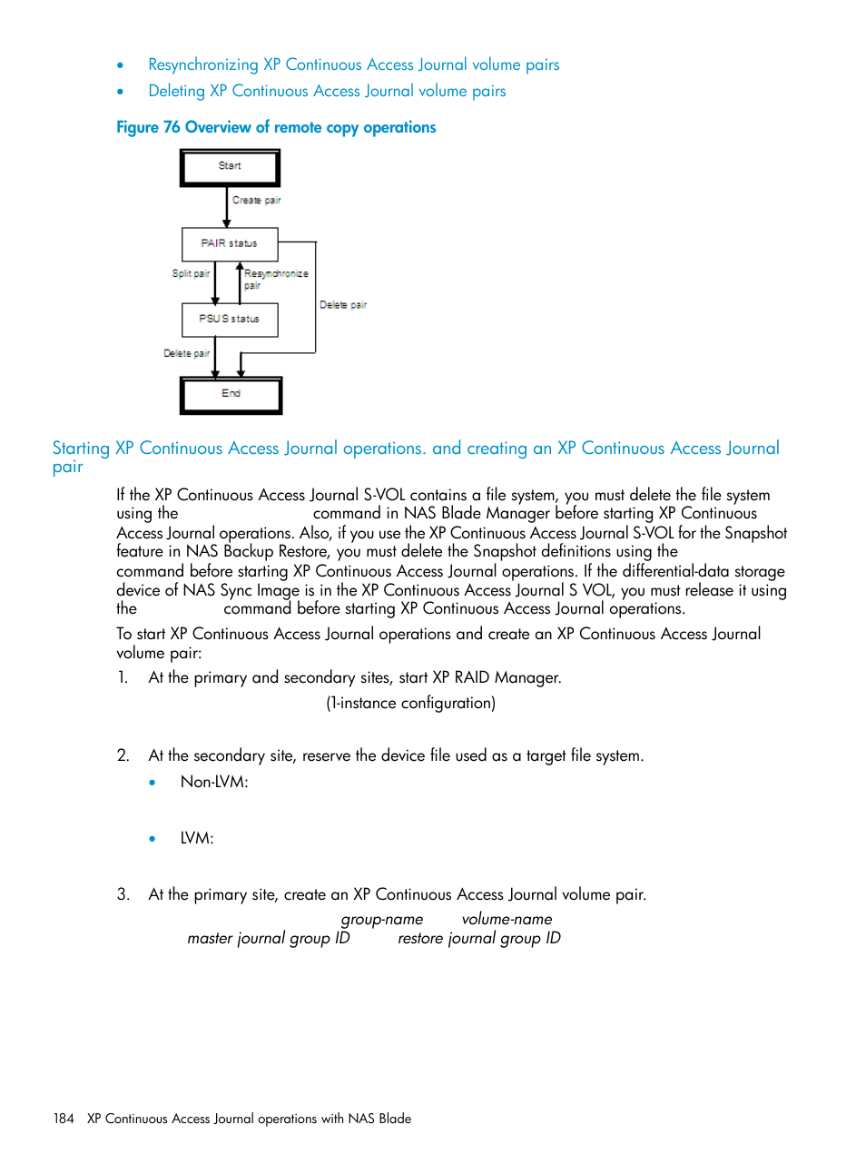 Starting xp continuous access journal | HP XP Continuous Access Software User Manual | Page 184 / 215