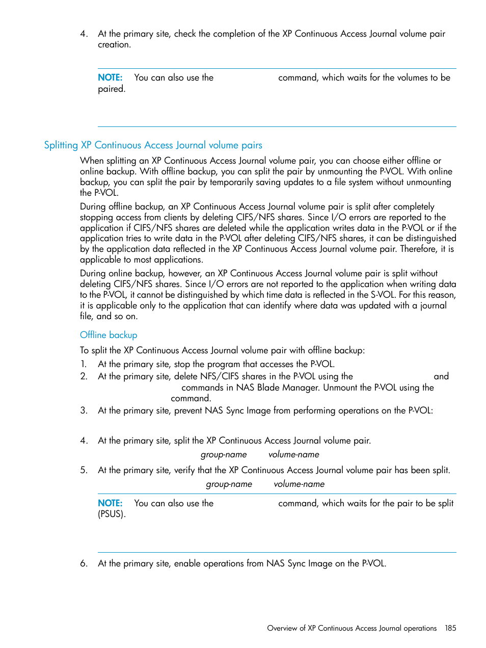 Offline backup | HP XP Continuous Access Software User Manual | Page 185 / 215