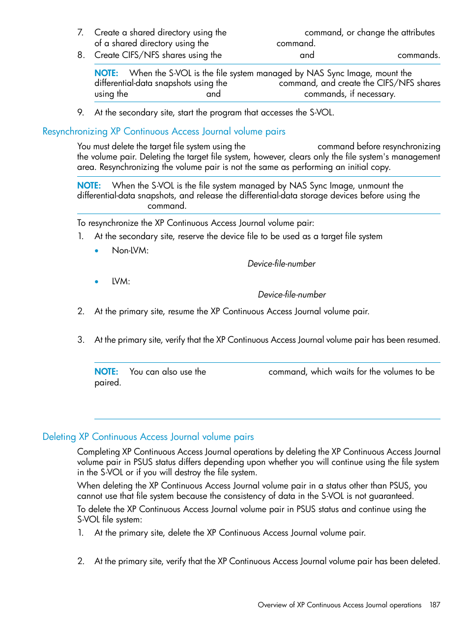 Deleting xp continuous access journal volume pairs | HP XP Continuous Access Software User Manual | Page 187 / 215