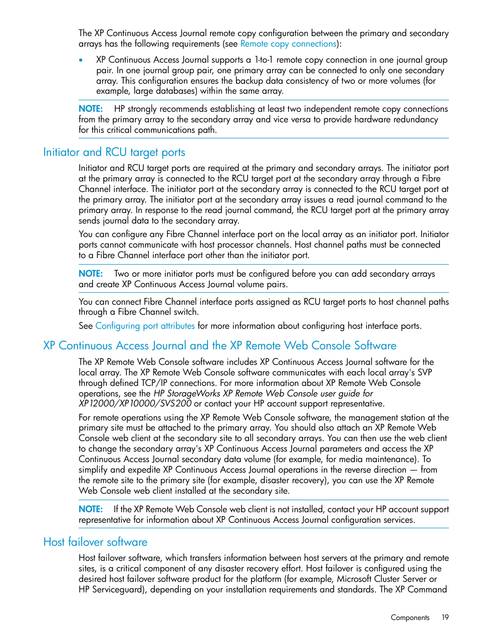 Initiator and rcu target ports, Host failover software | HP XP Continuous Access Software User Manual | Page 19 / 215