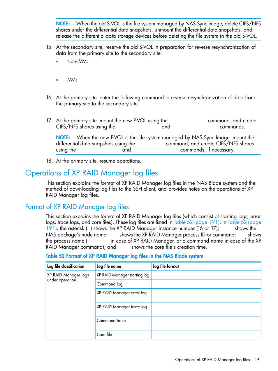 Operations of xp raid manager log files, Format of xp raid manager log files | HP XP Continuous Access Software User Manual | Page 191 / 215