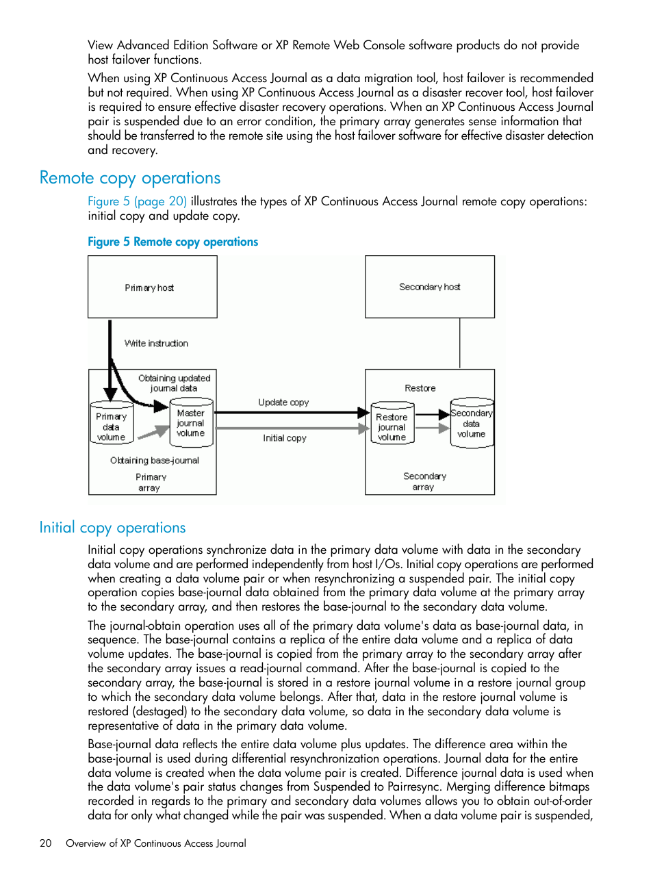 Remote copy operations, Initial copy operations | HP XP Continuous Access Software User Manual | Page 20 / 215