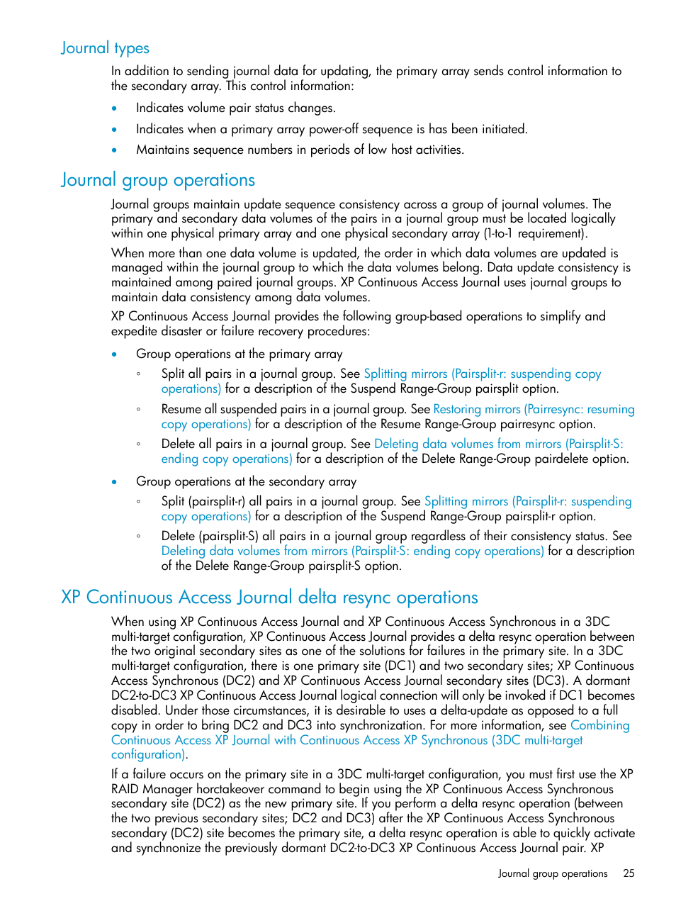 Journal types, Journal group operations | HP XP Continuous Access Software User Manual | Page 25 / 215