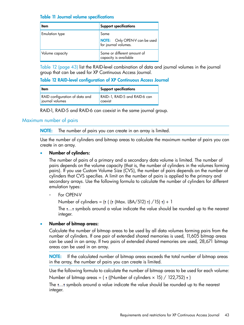 Maximum number of pairs | HP XP Continuous Access Software User Manual | Page 43 / 215