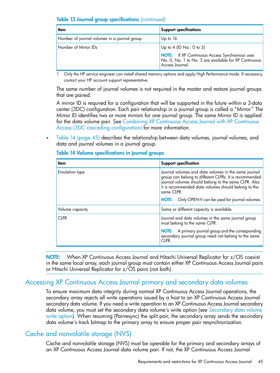 Cache and nonvolatile storage (nvs) | HP XP Continuous Access Software User Manual | Page 45 / 215