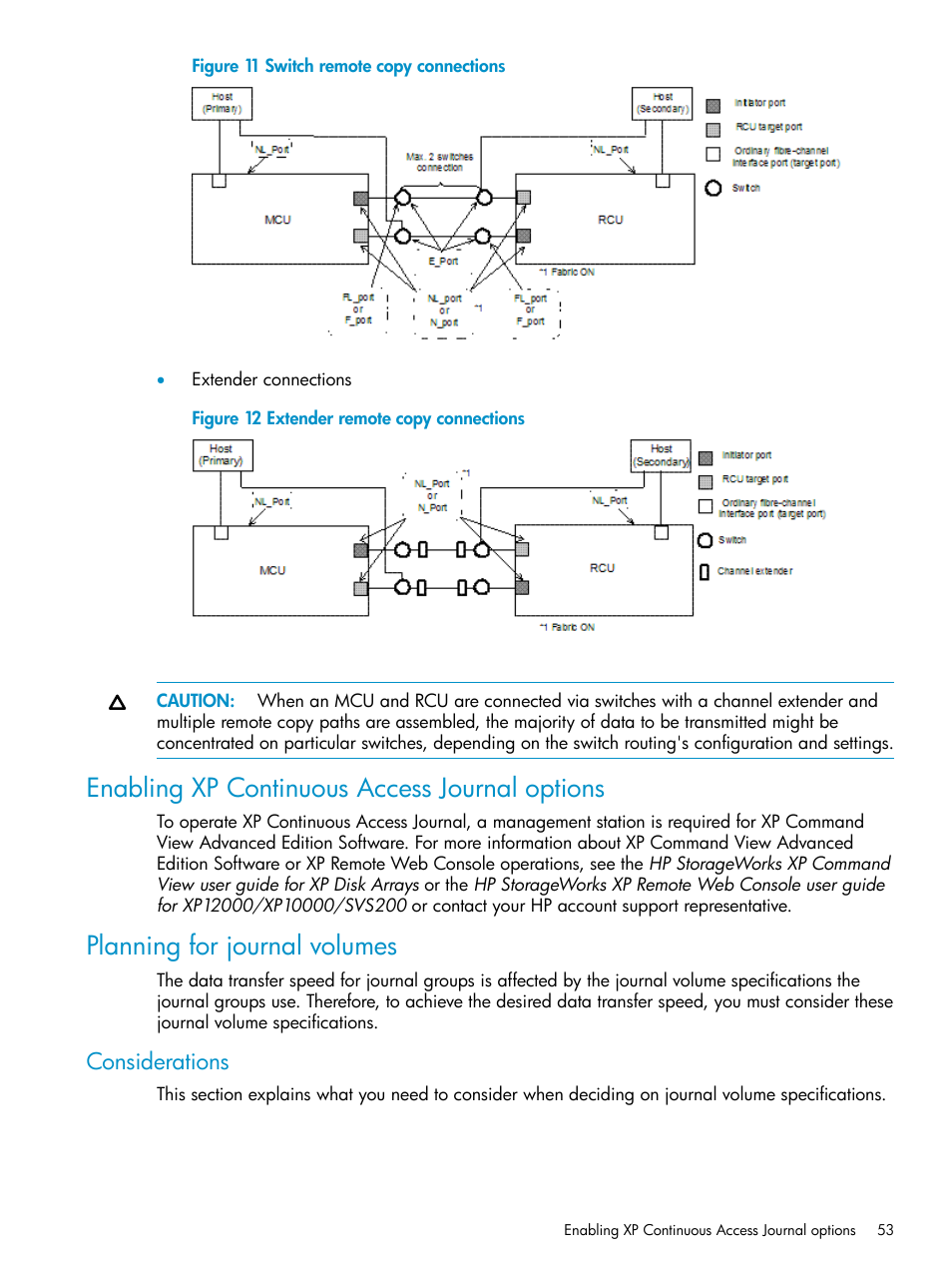 Enabling xp continuous access journal options, Planning for journal volumes, Considerations | HP XP Continuous Access Software User Manual | Page 53 / 215