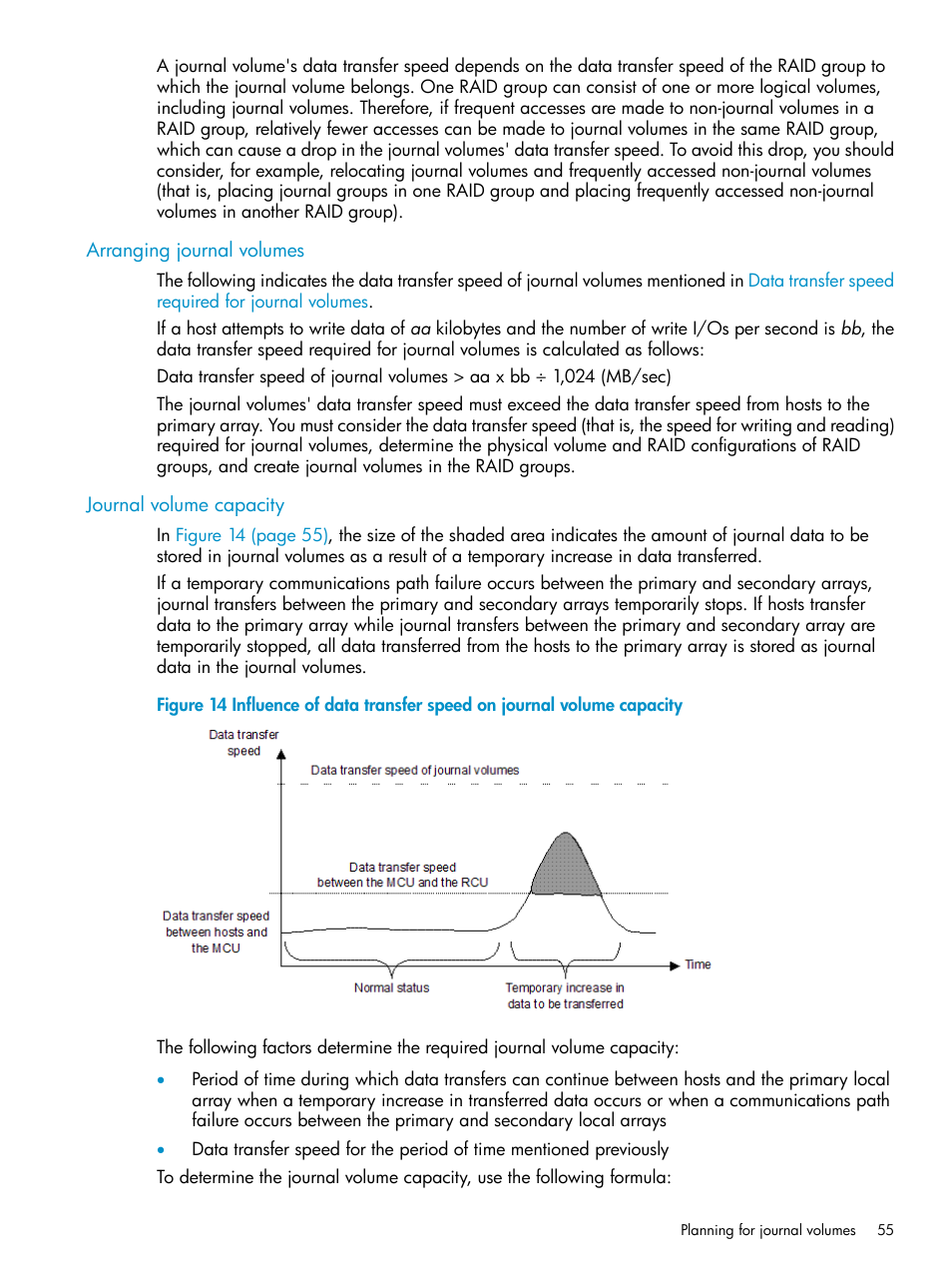 Arranging journal volumes, Journal volume capacity, Arranging journal volumes journal volume capacity | HP XP Continuous Access Software User Manual | Page 55 / 215